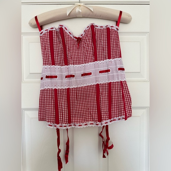 NWOT Dreamgirl Little Red Riding Hood Gingham Corset & Thong Set Size Large - Picture 1 of 10